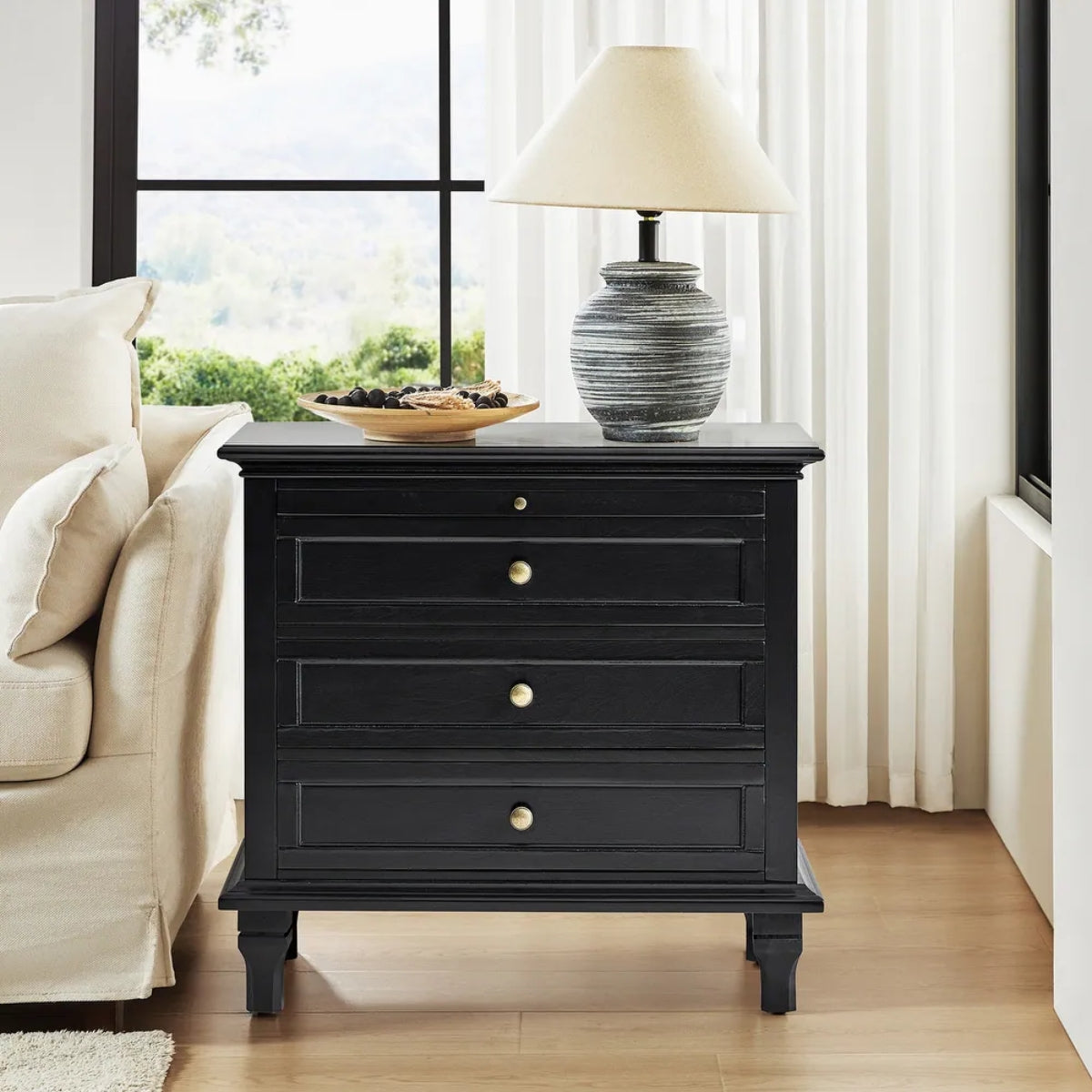 Muriel Farmhouse Style 3 - Drawer Nightstand Black