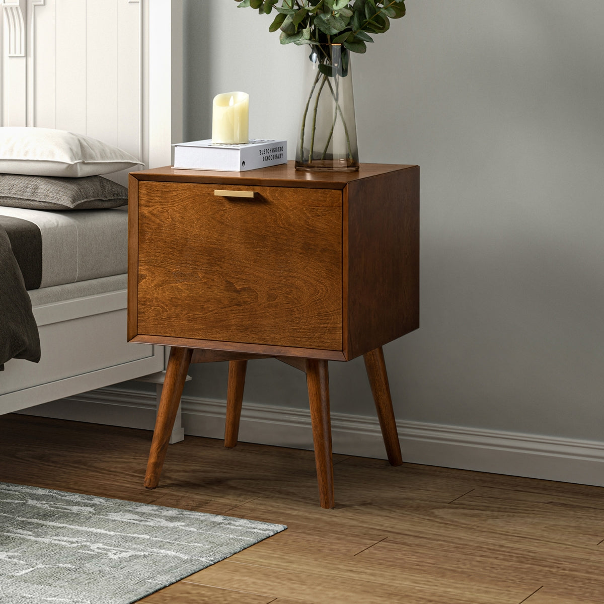 Frieda Walnut 2-Drawer Nightstand with Built-in Outlets