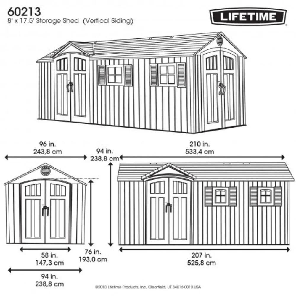 Lifetime 17.5×8 Dual Entry Plastic Shed Kit W/ Floor & Windows (60213)