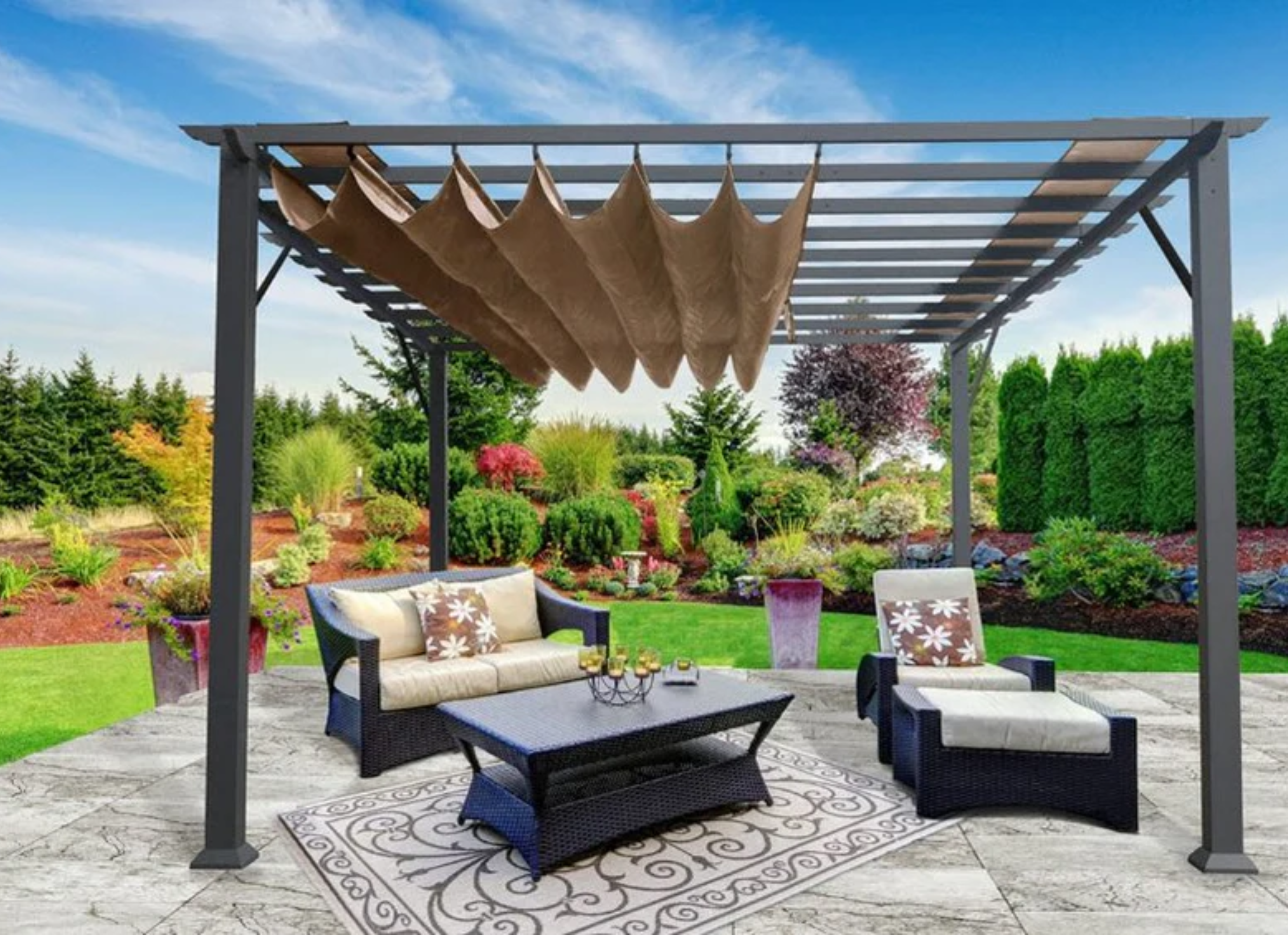 Paragon Outdoor Florence Aluminum Pergola Convertible Canopy Multiple Sizes