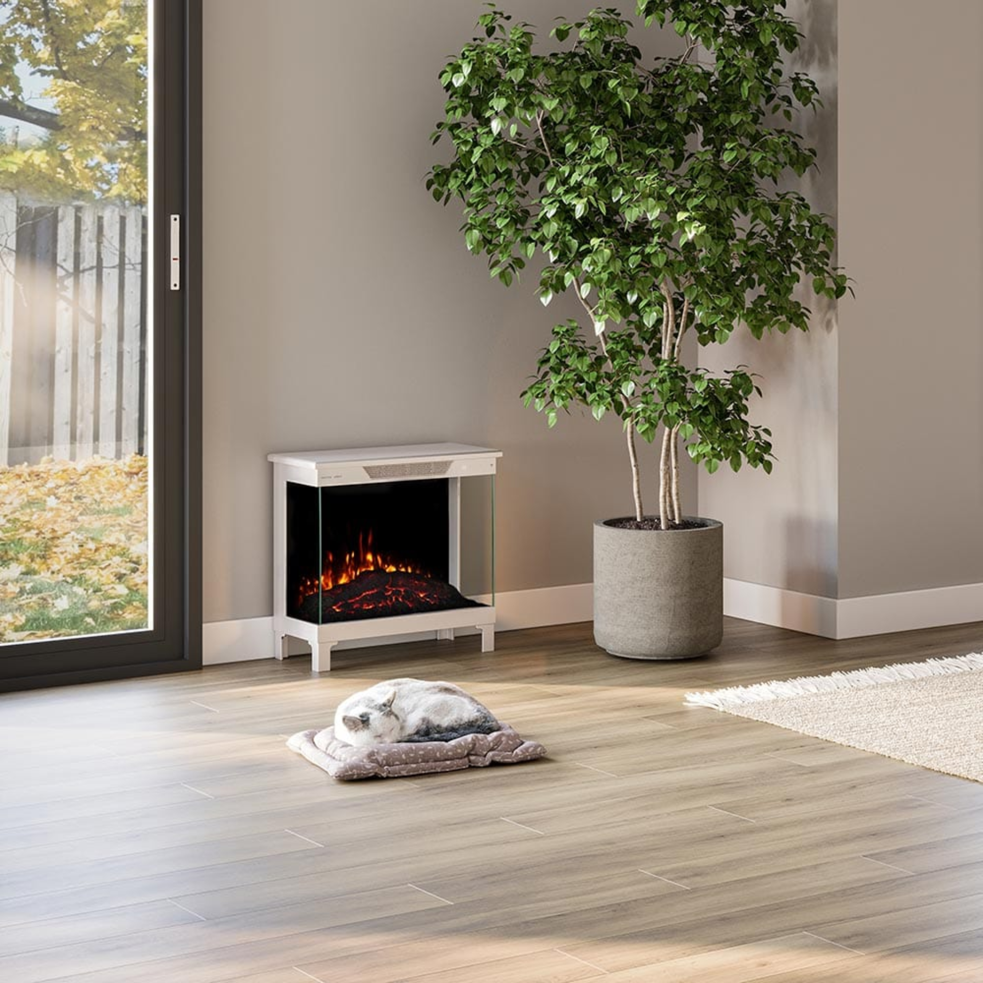 Modern Ember Smart 3-Sided Taupe Mist Electric Fireplace Stove Heater